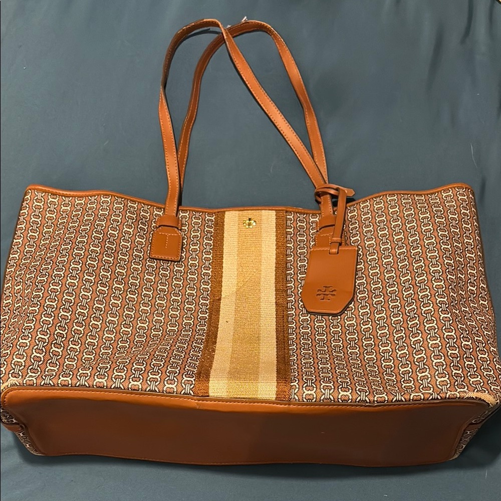 Tory Burch Brown and Tan Structured Tote